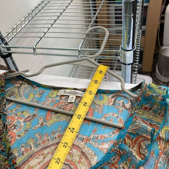 TravelSmith Women’s Turquoise Paisley Flowy Boho Artsy Airy Ruffled Top Size 1X - Picture 3 of 13